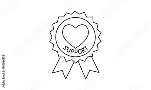 Customer support and loyalty reward badge icon with heart symbol for excellent service quality. Editable stroke, Vector illustration, Line art Icon, Symbols.