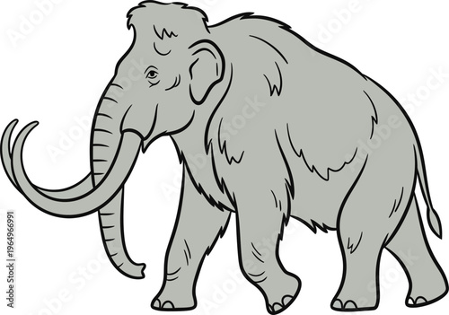 Woolly Mammoth Prehistoric Animal Line Art Illustration