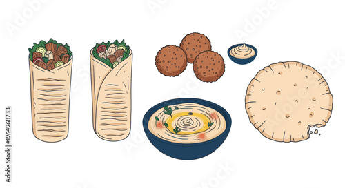 Delicious Middle Eastern Food: Wraps, Falafel, Hummus, and Pita Bread
