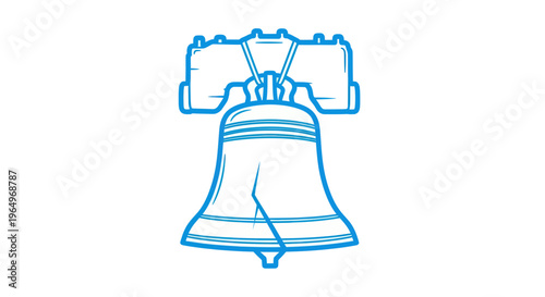 Liberty Bell Line Art Icon - Blue Outline on White Background