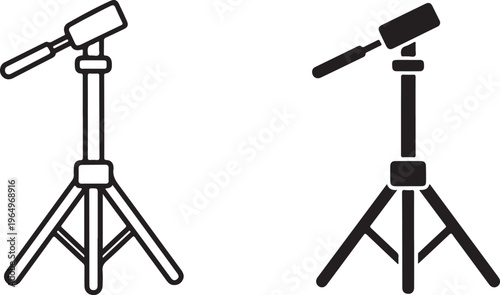 Black and gray line telescopes on tripods line black astronomy