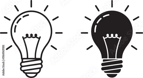 Black and white light bulb on and off states side by side