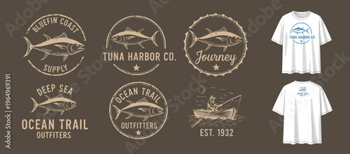 Fishing vintage badges set for branding, t shirt, sticker, poster