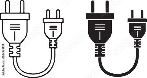 Black and white of four electrical plugs cords prongs