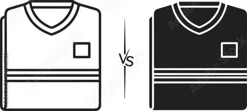 Black and white of two jerseys with v necks and horizontal stripes