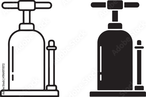 Black and white of two vintage pumps air compressors industrial