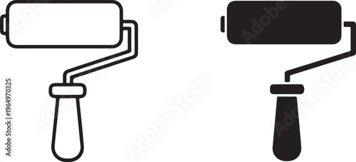 Black and white paint rollers with handles tools painting