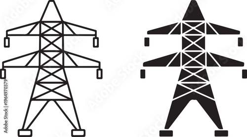 Black and white power transmission tower electricity tower