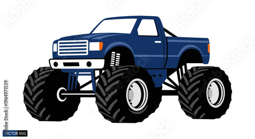 Blue Monster Truck with Oversized Tires, Powerful Off-Road Vehicle
