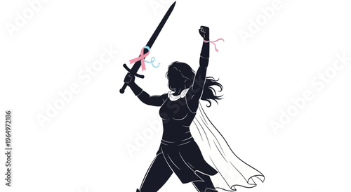 Woman Warrior Silhouette with Sword Raised High.