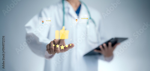 Canvastavla Healthcare service satisfaction concept doctor touching rating feedback icon wit