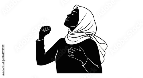 Woman Wearing Headscarf Singing with Hands.