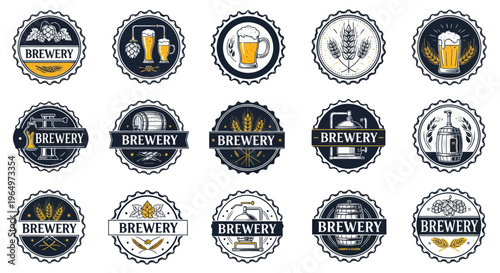 Craft Brewery Logos and Badges Collection: Beer, Barrels, Hops, Wheat