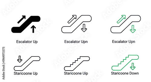 Escalator and Staircase Icons: Up and Down Movement Symbols