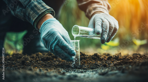 Scientist hands performing soil testing for agriculture research