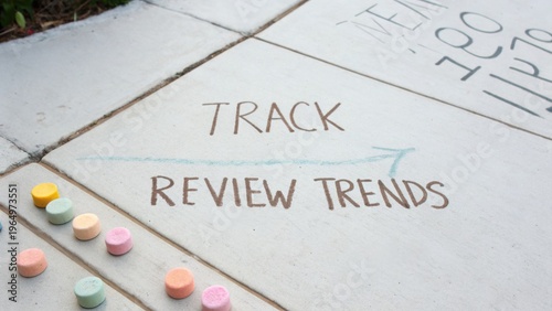 Colorful Chalk on Pavement with Words Track Review Trends in Outdoor Setting for Creative Ideas and Inspiration