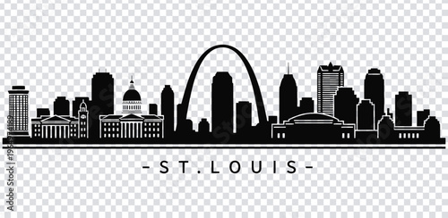 Vector illustration black silhouette of st louis city skyline with iconic gateway arch