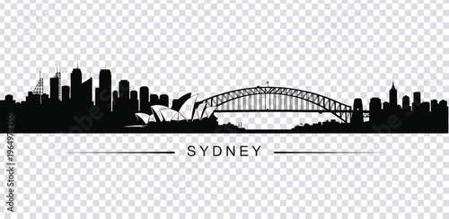 Vector illustration black silhouette of sydney city skyline with bridge and opera house