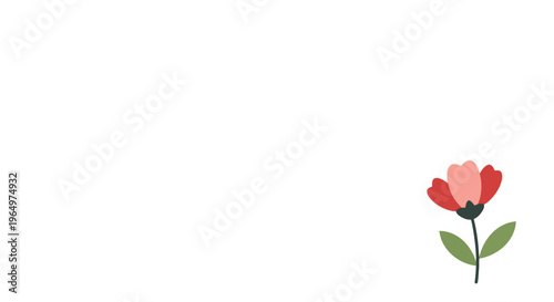 Delicate floral illustration with red and pink petals and green stem on a clean white background, perfect for minimalist designs