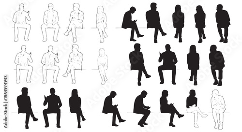 Sitting People CAD Silhouette – Business & Campus Vector Illustration Set