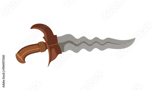 Ornate traditional Keris dagger illustration, a cultural symbol of heritage and ancient craftsmanship with its distinctive wavy blade and elaborate hilt design
