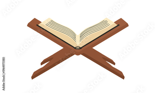 Open holy book on a traditional carved wooden stand, symbolizing religious study, spiritual wisdom, and cultural heritage, a revered object for devotion and reflection