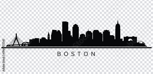 Vector illustration boston city skyline silhouette with famous buildings and bridges