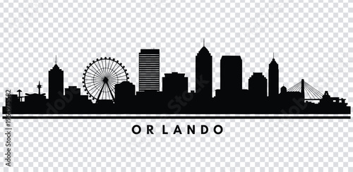 Vector illustration orlando city skyline with ferris wheel and buildings in black silhouette