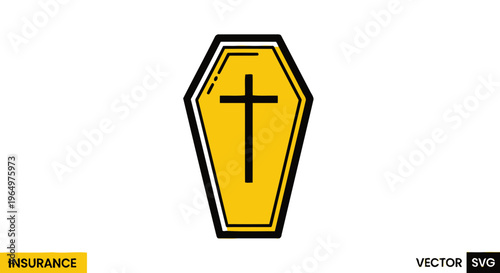 Funeral Coffin Icon with Cross Symbol, Death Insurance Concept