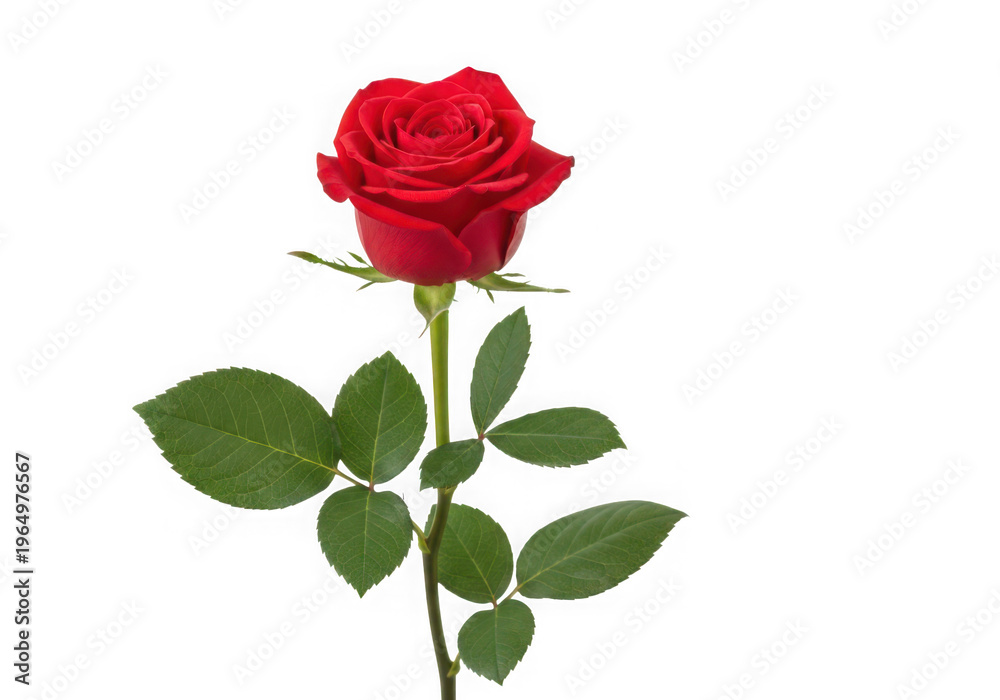 Naklejka premium A vibrant red poppy flower with green leaves and stems, isolated on transparent background