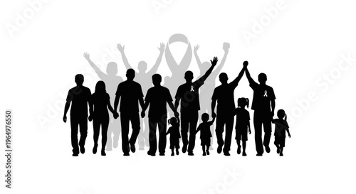 Silhouette of Happy Family with Children Walking.