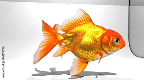 Vibrant orange goldfish swimming alone.
