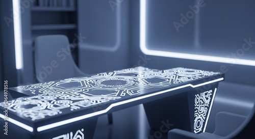 Futuristic Office Desk with Illuminated Design.