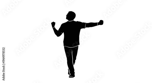Silhouette of Man Running with Arms Outstretched.