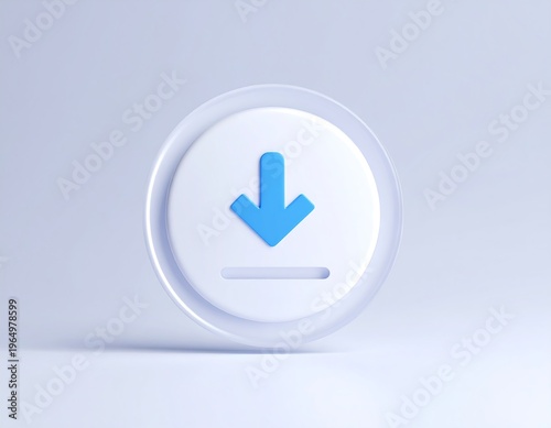A 3D download icon on a white circle with a blue background
