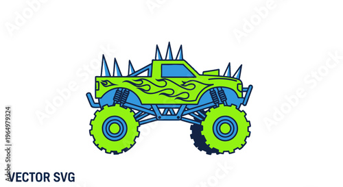Monster Truck with Flames and Spikes - Vector Art