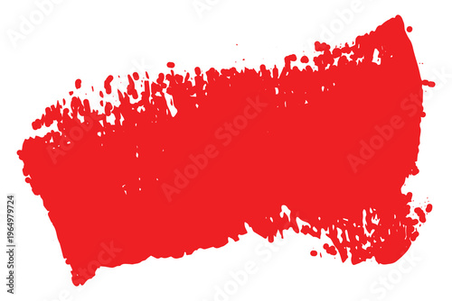 Vibrant red paint stroke on white background with distressed texture