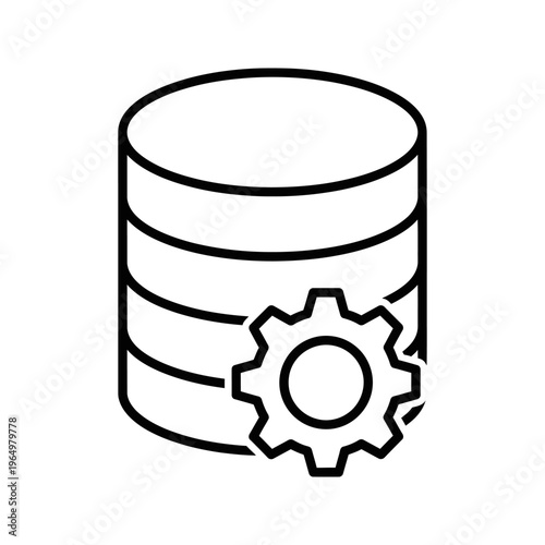 black and white line art of a database cylinder with gear