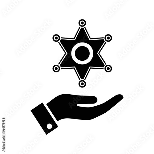 black and white icon of hand holding sheriff star