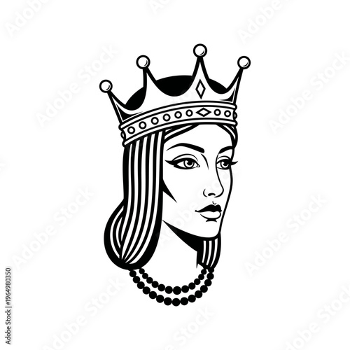 Elegant Queen Crown Vector Illustration in Black and White Line Art Style