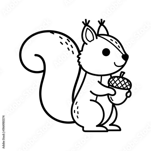cute cartoon squirrel holding acorn line art