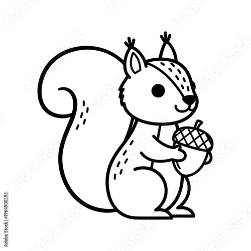 cute cartoon squirrel holding acorn line art