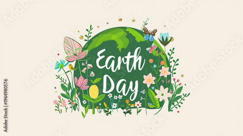 A colorful illustration featuring the text 'earth day' on a beautifully designed greeting card. Perfect for celebrating and promoting environmental awareness and sustainability!
