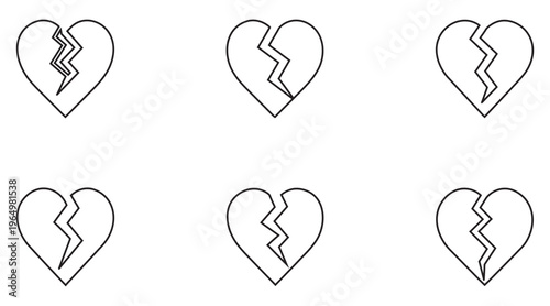 Broken heart with jagged crack line icon vector, heart valentine symbol vector outline icon illustration