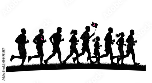 Silhouettes of People Running Together.