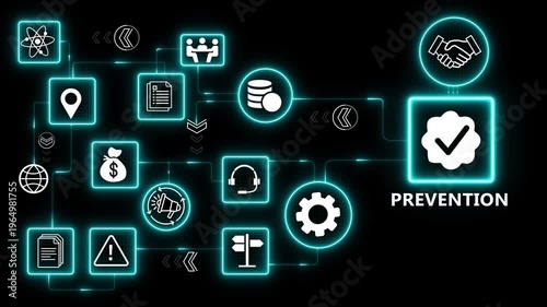 Cyber prevention system with threat protection workflow and security control for risk mitigation and data safety infrastructure 4k visuals