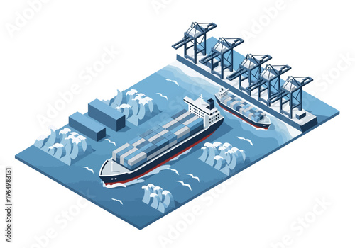 Global Logistics and Shipping Industry Container Ships and Cranes at a Port