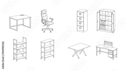 Collection of office furniture and storage solutions