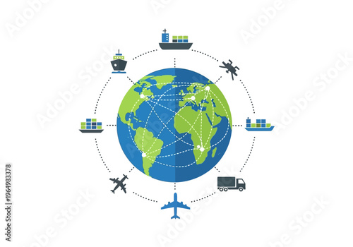 Global Logistics and Transportation Network Connecting Continents with Various Modes of Shipping