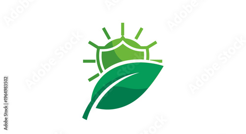 Green Leaf with Sun Rays Symbolizing Growth and Renewable Energy